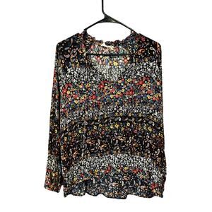 Everleigh black floral 3/4 sleeve top blouse women's size small